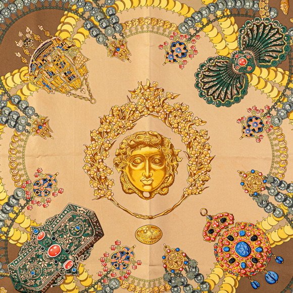 Hermes Hermès Carré 90 KOSMIMA Space Scarf, Brown Multicolor Silk, Women's - Picture 2 of 5